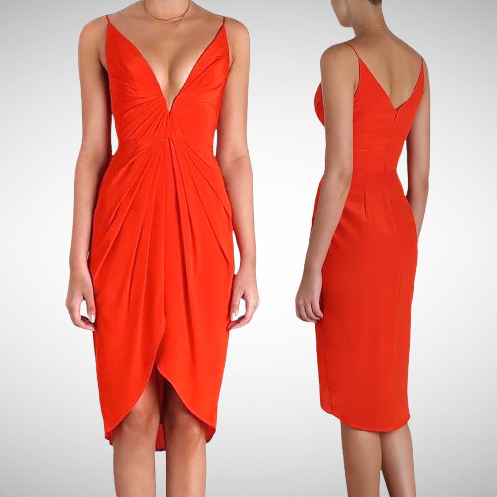 ZIMMERMANN Short Silk Plunge Dress In Coral Red Size 1 Small